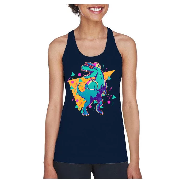 Retro Eighties Nineties Back to School TRex Dinosaur Women's Racerback Tank