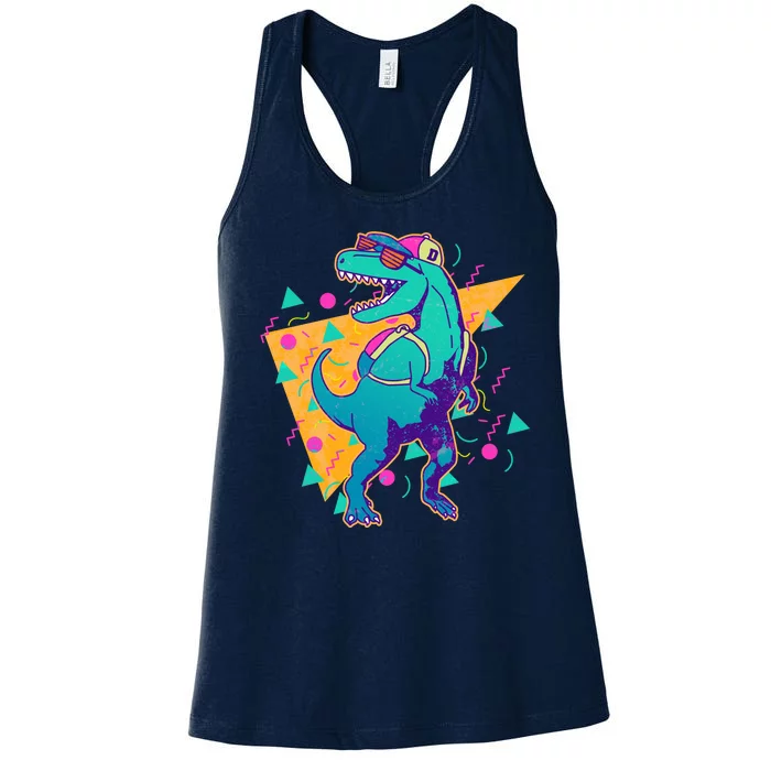 Retro Eighties Nineties Back to School TRex Dinosaur Women's Racerback Tank