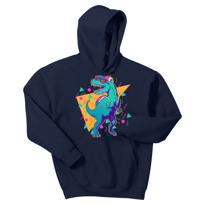 Retro Eighties Nineties Back to School TRex Dinosaur Kids Hoodie