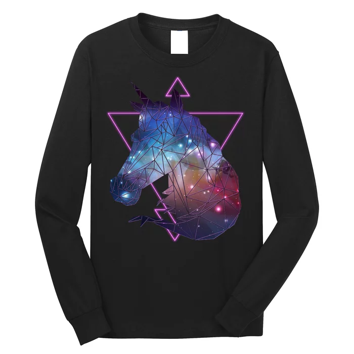 Retro Eighties Polygon Galaxy Unicorn Long Sleeve Shirt