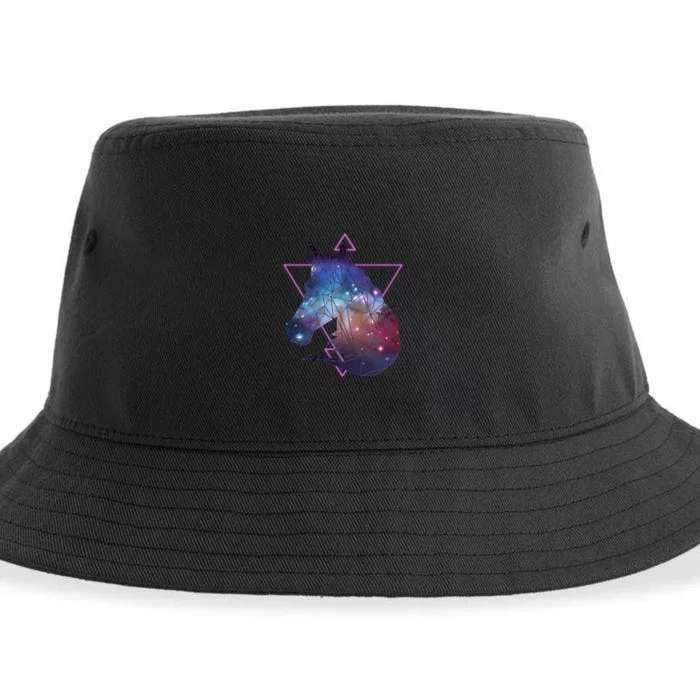 Retro Eighties Polygon Galaxy Unicorn Sustainable Bucket Hat