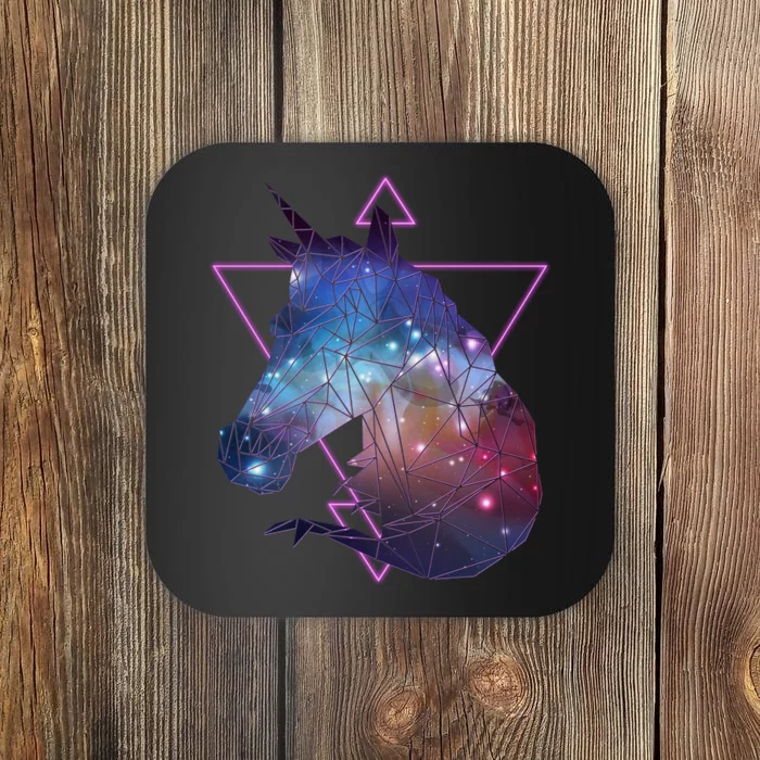 Retro Eighties Polygon Galaxy Unicorn Coaster