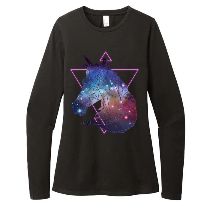 Retro Eighties Polygon Galaxy Unicorn Womens CVC Long Sleeve Shirt