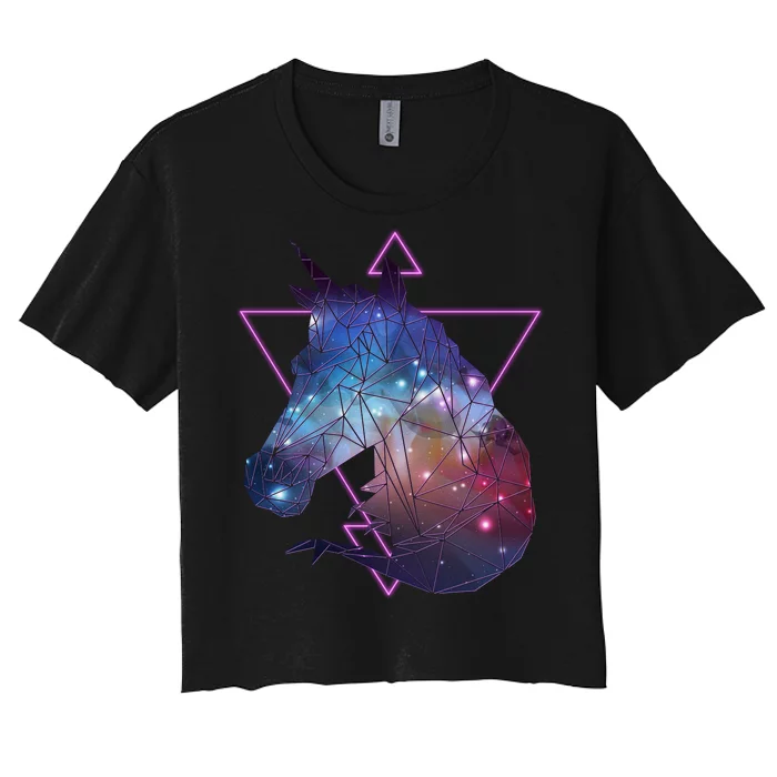 Retro Eighties Polygon Galaxy Unicorn Women's Crop Top Tee