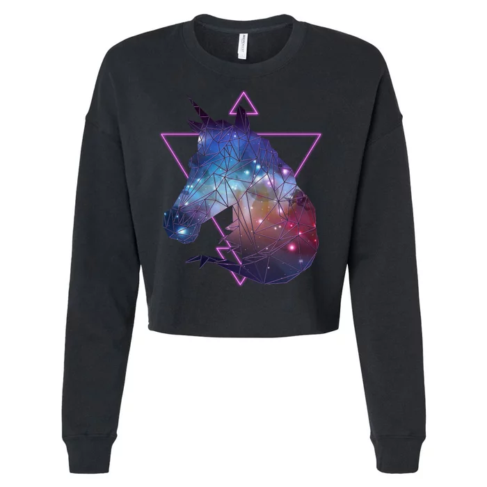 Retro Eighties Polygon Galaxy Unicorn Cropped Pullover Crew