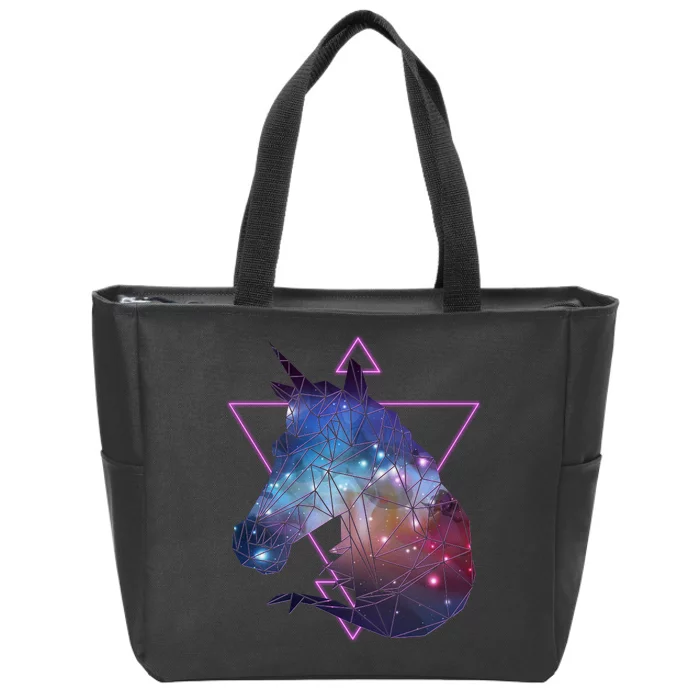 Retro Eighties Polygon Galaxy Unicorn Zip Tote Bag