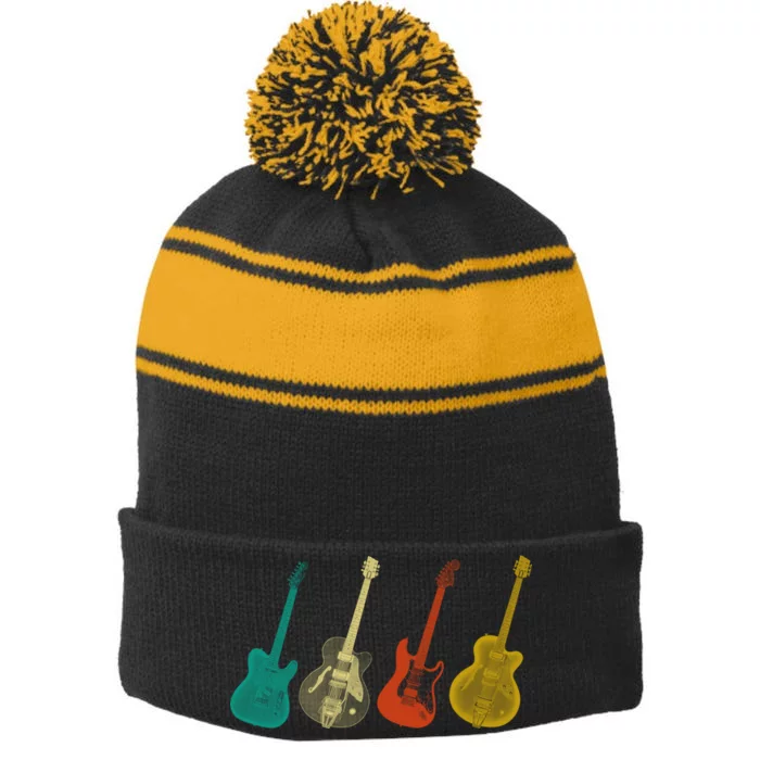 Retro Electric Guitar Stripe Pom Pom Beanie