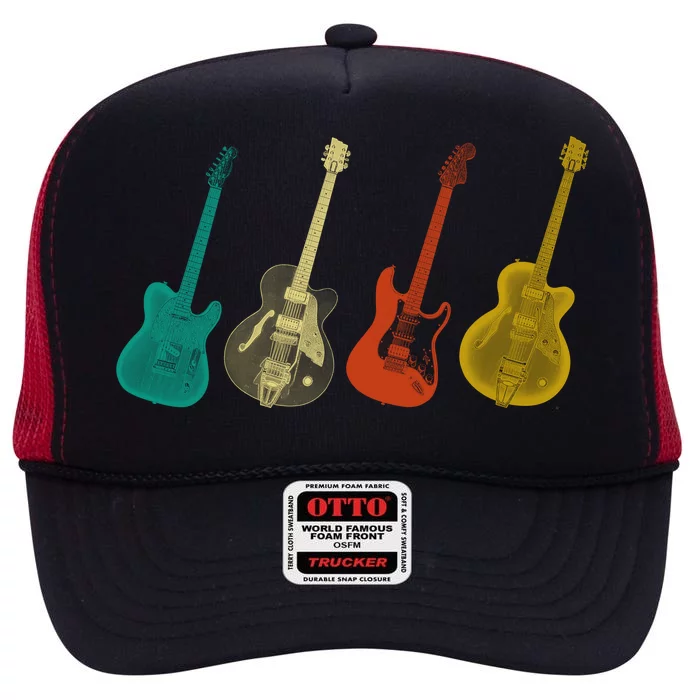 Retro Electric Guitar High Crown Mesh Trucker Hat