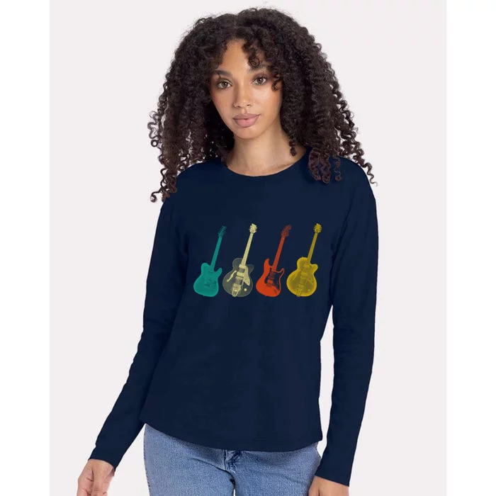 Retro Electric Guitar Womens Cotton Relaxed Long Sleeve T-Shirt