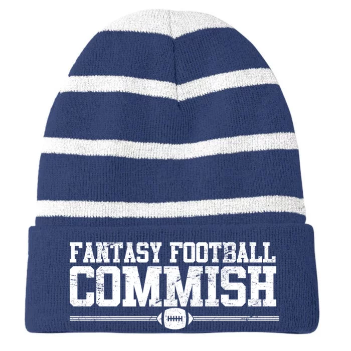 Retro Fantasy Football Commish Funny Sports Striped Beanie with Solid Band