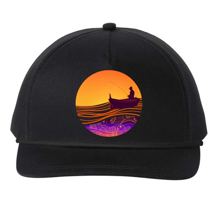 Retro Fisherman Boat Emblem Snapback Five-Panel Rope Hat