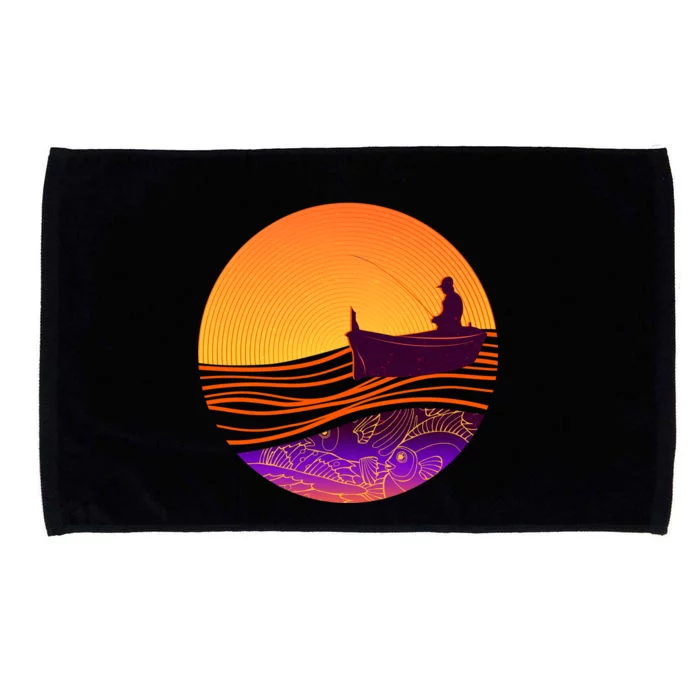 Retro Fisherman Boat Emblem Microfiber Hand Towel