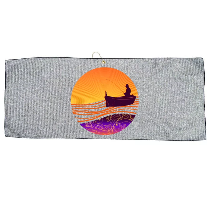 Retro Fisherman Boat Emblem Large Microfiber Waffle Golf Towel