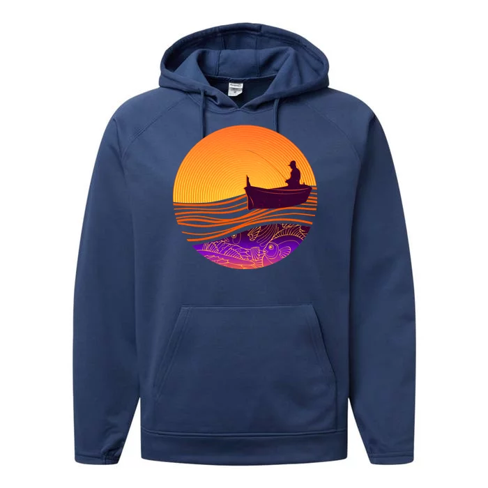 Retro Fisherman Boat Emblem Performance Fleece Hoodie