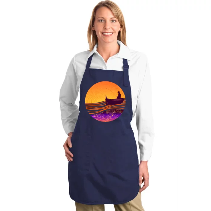 Retro Fisherman Boat Emblem Full-Length Apron With Pocket