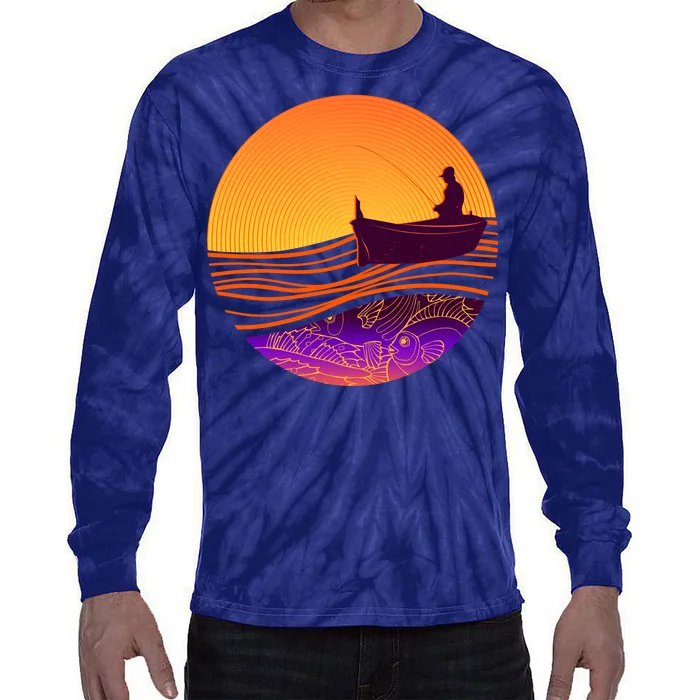 Retro Fisherman Boat Emblem Tie-Dye Long Sleeve Shirt