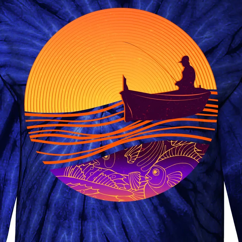 Retro Fisherman Boat Emblem Tie-Dye Long Sleeve Shirt