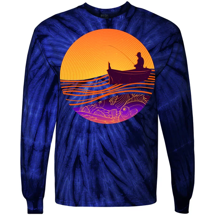 Retro Fisherman Boat Emblem Tie-Dye Long Sleeve Shirt