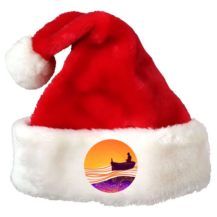 Retro Fisherman Boat Emblem Premium Christmas Santa Hat