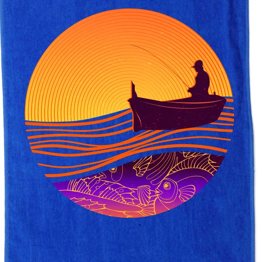 Retro Fisherman Boat Emblem Platinum Collection Golf Towel