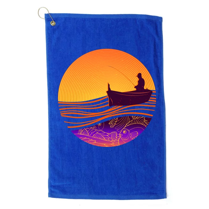 Retro Fisherman Boat Emblem Platinum Collection Golf Towel