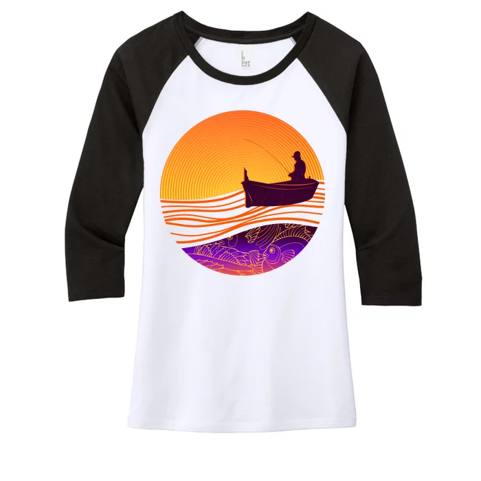 Retro Fisherman Boat Emblem Women's Tri-Blend 3/4-Sleeve Raglan Shirt