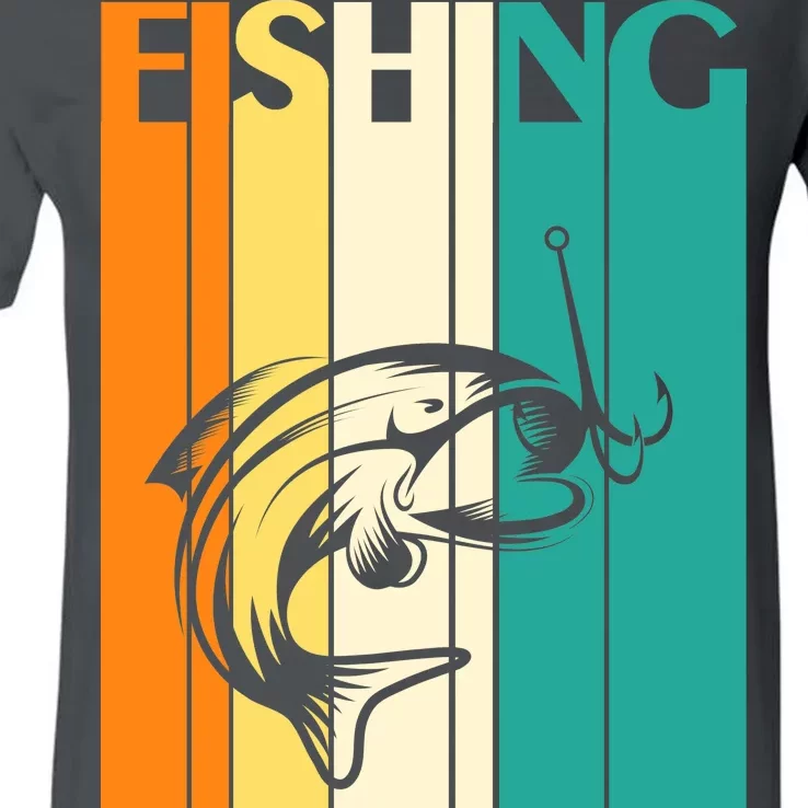 Retro Fishing Fish Hook V-Neck T-Shirt