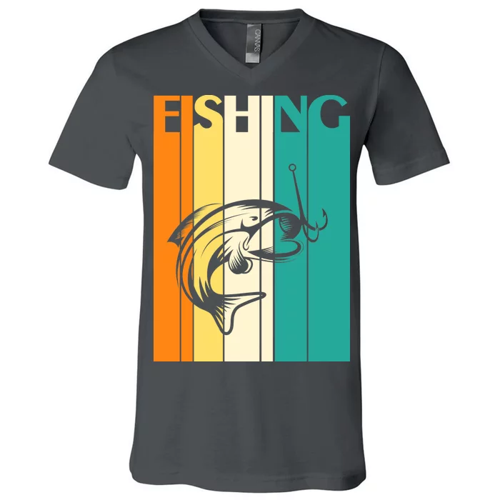 Retro Fishing Fish Hook V-Neck T-Shirt