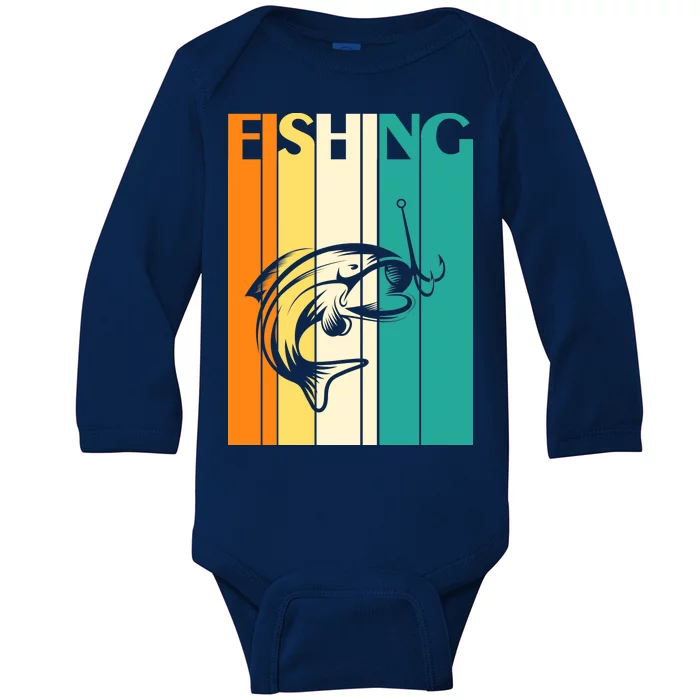 Retro Fishing Fish Hook Baby Long Sleeve Bodysuit