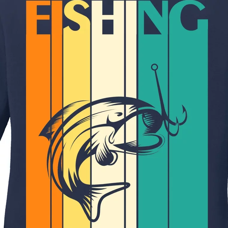 Retro Fishing Fish Hook Ladies Long Sleeve Shirt