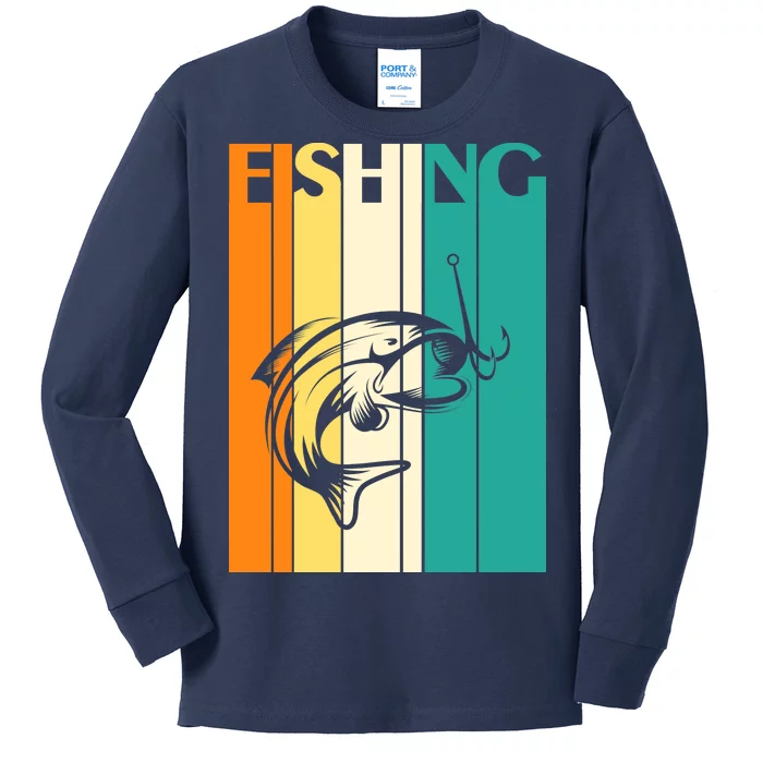 Retro Fishing Fish Hook Kids Long Sleeve Shirt
