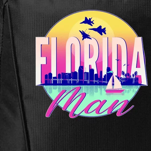 Retro Florida Man Miama Skyline with Fighter Jets City Backpack