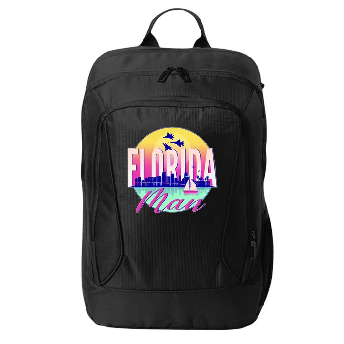 Retro Florida Man Miama Skyline with Fighter Jets City Backpack