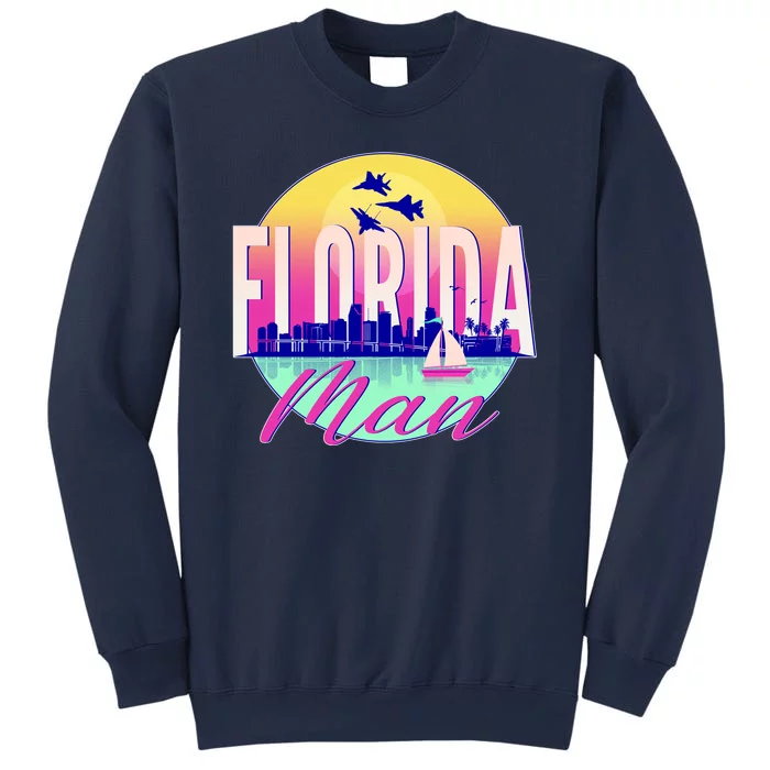 Retro Florida Man Miama Skyline with Fighter Jets Sweatshirt