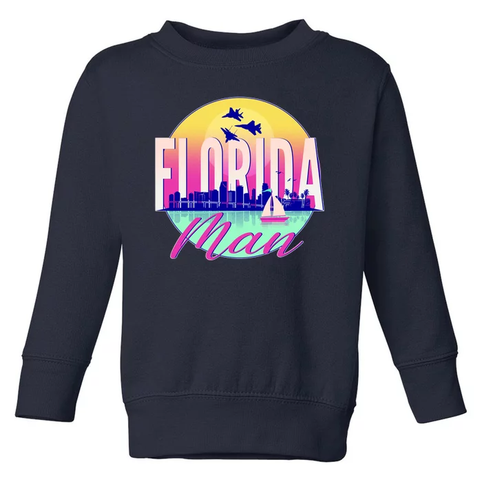 Retro Florida Man Miama Skyline with Fighter Jets Toddler Sweatshirt