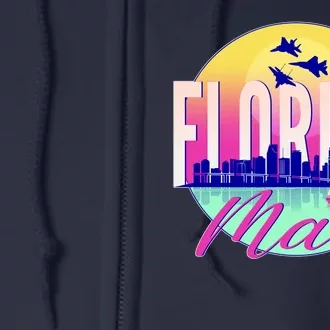 Retro Florida Man Miama Skyline with Fighter Jets Full Zip Hoodie