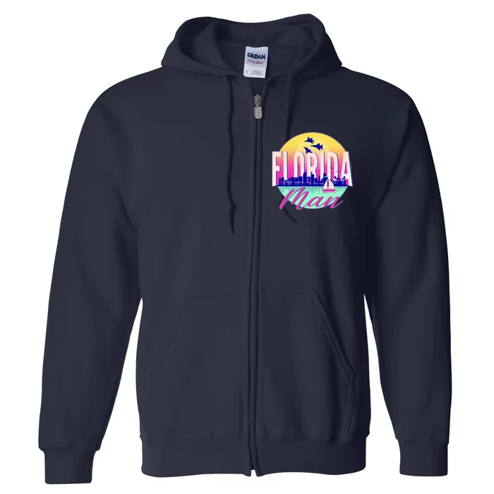 Retro Florida Man Miama Skyline with Fighter Jets Full Zip Hoodie