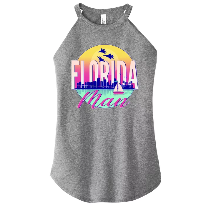 Retro Florida Man Miama Skyline with Fighter Jets Women’s Perfect Tri Rocker Tank