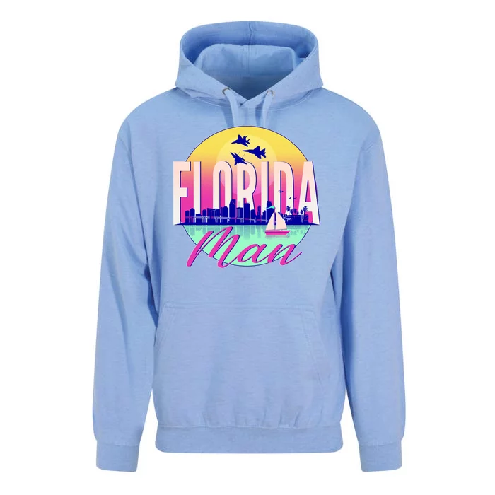 Retro Florida Man Miama Skyline with Fighter Jets Unisex Surf Hoodie