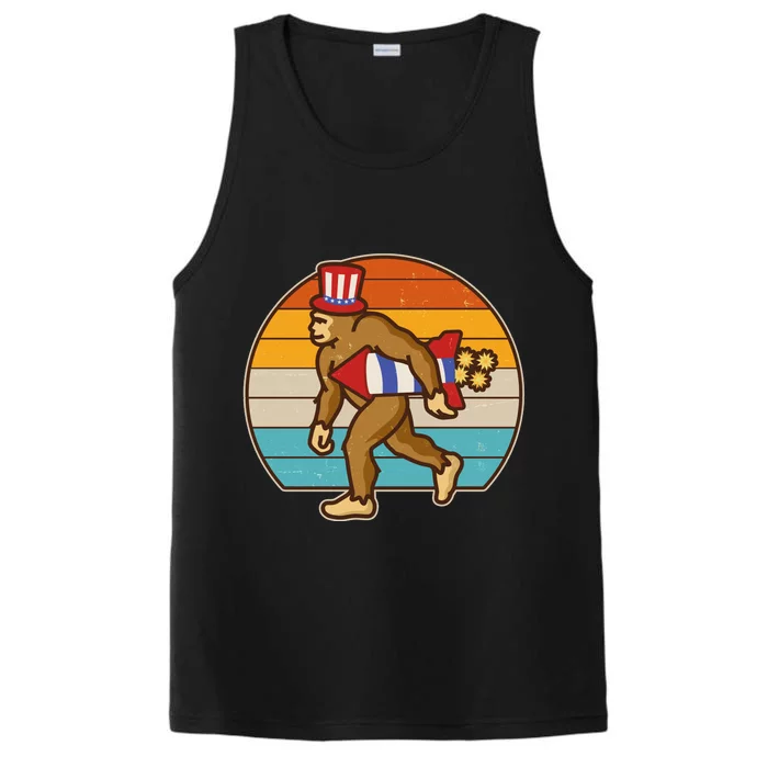 Retro Fourth 4th of July Firecracker Rocket Bigfoot Performance Tank