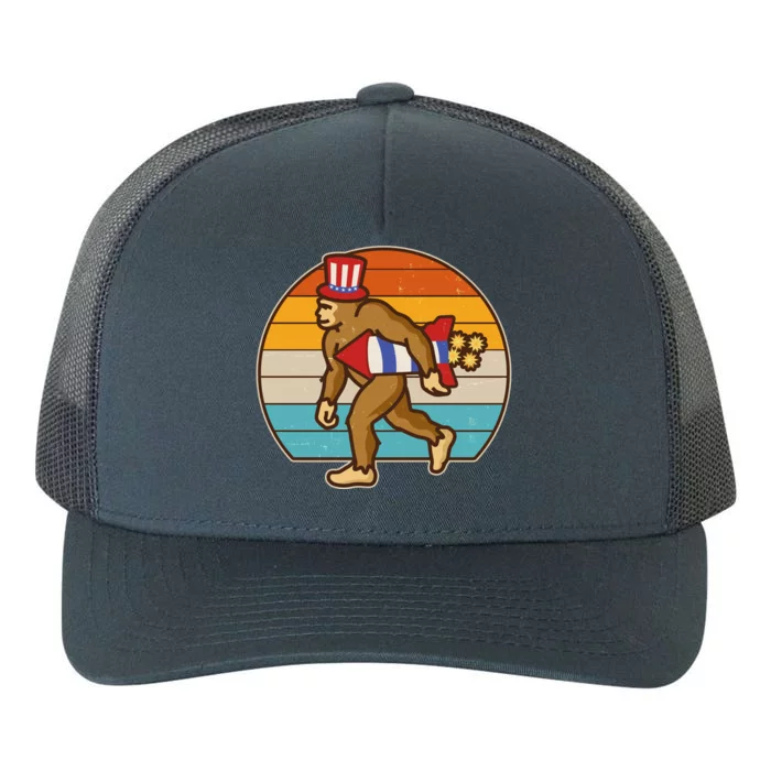 Retro Fourth 4th of July Firecracker Rocket Bigfoot Yupoong Adult 5-Panel Trucker Hat