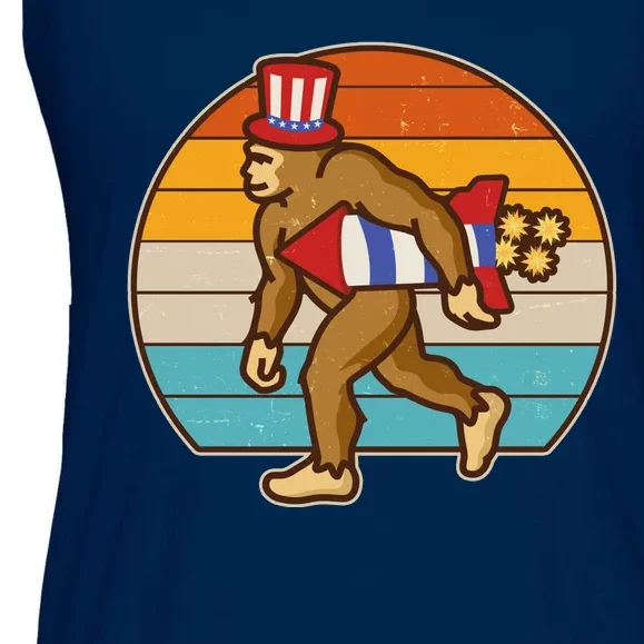 Retro Fourth 4th of July Firecracker Rocket Bigfoot Ladies Essential Flowy Tank