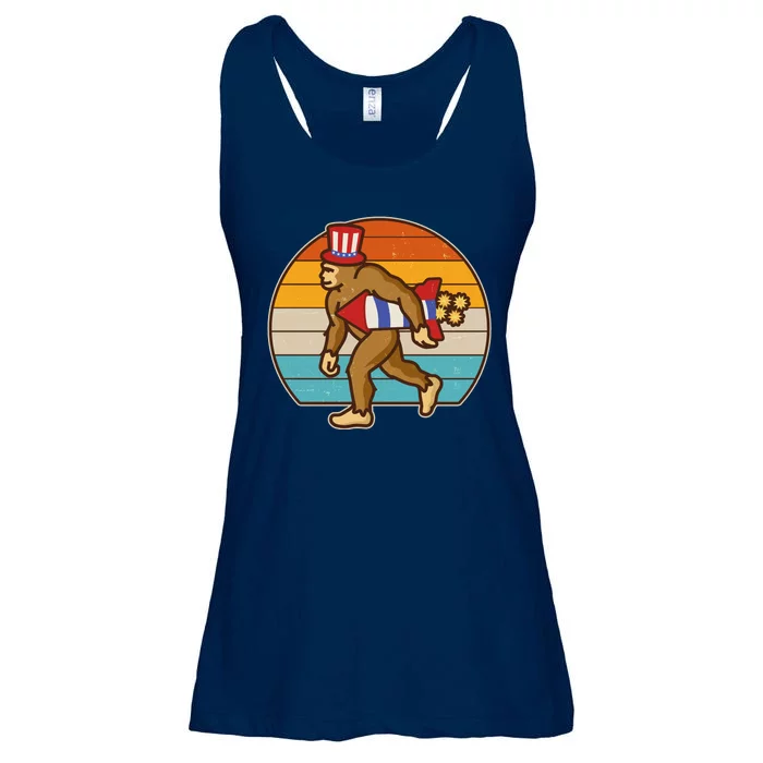 Retro Fourth 4th of July Firecracker Rocket Bigfoot Ladies Essential Flowy Tank