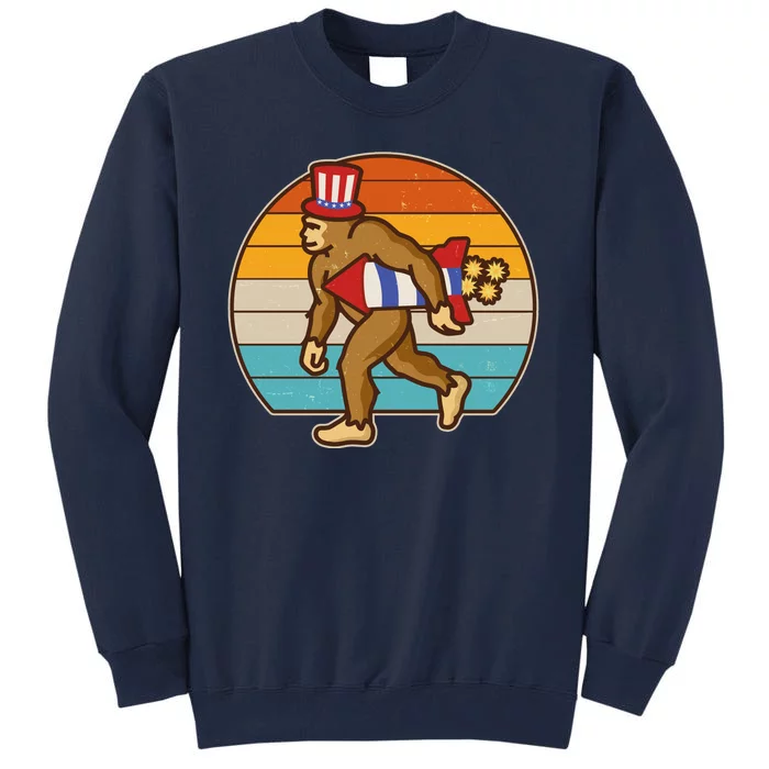 Retro Fourth 4th of July Firecracker Rocket Bigfoot Tall Sweatshirt