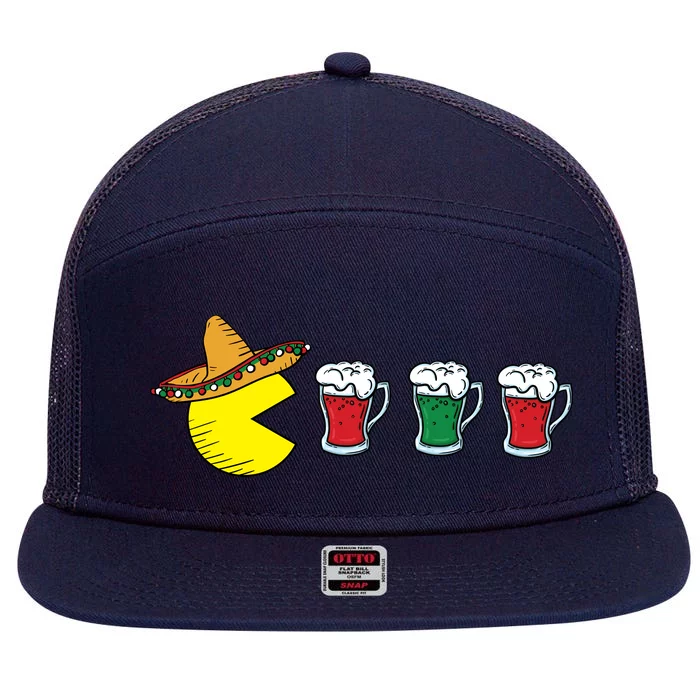 Retro Funny Cinco De Mayo Gamer Mexican Beer 7 Panel Mesh Trucker Snapback Hat