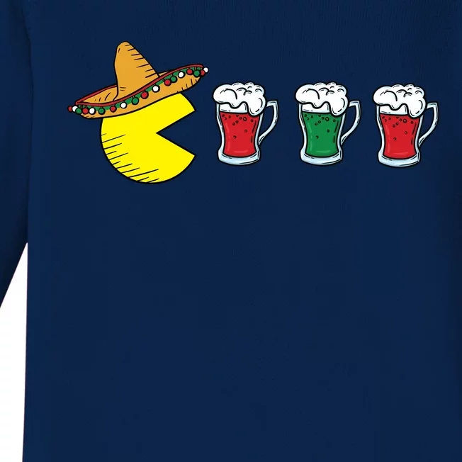 Retro Funny Cinco De Mayo Gamer Mexican Beer Baby Long Sleeve Bodysuit