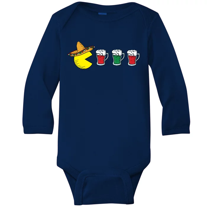 Retro Funny Cinco De Mayo Gamer Mexican Beer Baby Long Sleeve Bodysuit