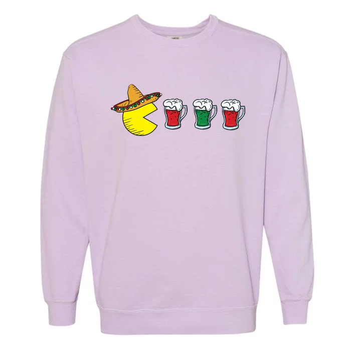 Retro Funny Cinco De Mayo Gamer Mexican Beer Garment-Dyed Sweatshirt