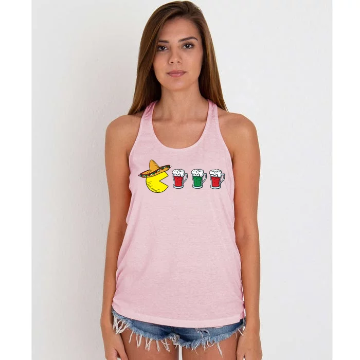 Retro Funny Cinco De Mayo Gamer Mexican Beer Women's Knotted Racerback Tank