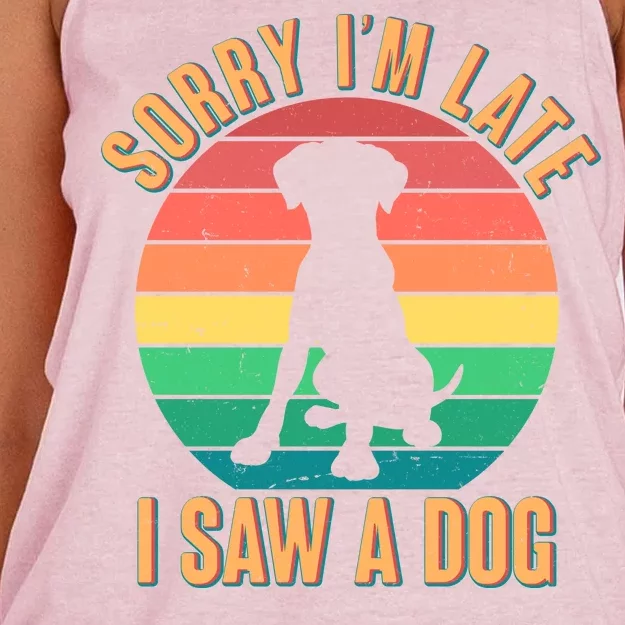 Retro Funny Sorry I'm Late I Saw A Dog Women's Knotted Racerback Tank